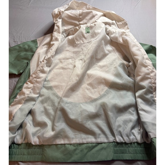 DAE Womens Colorblock Windbreaker Jacket Sage Green Cream Full Zip Hooded Small - Picture 6 of 6